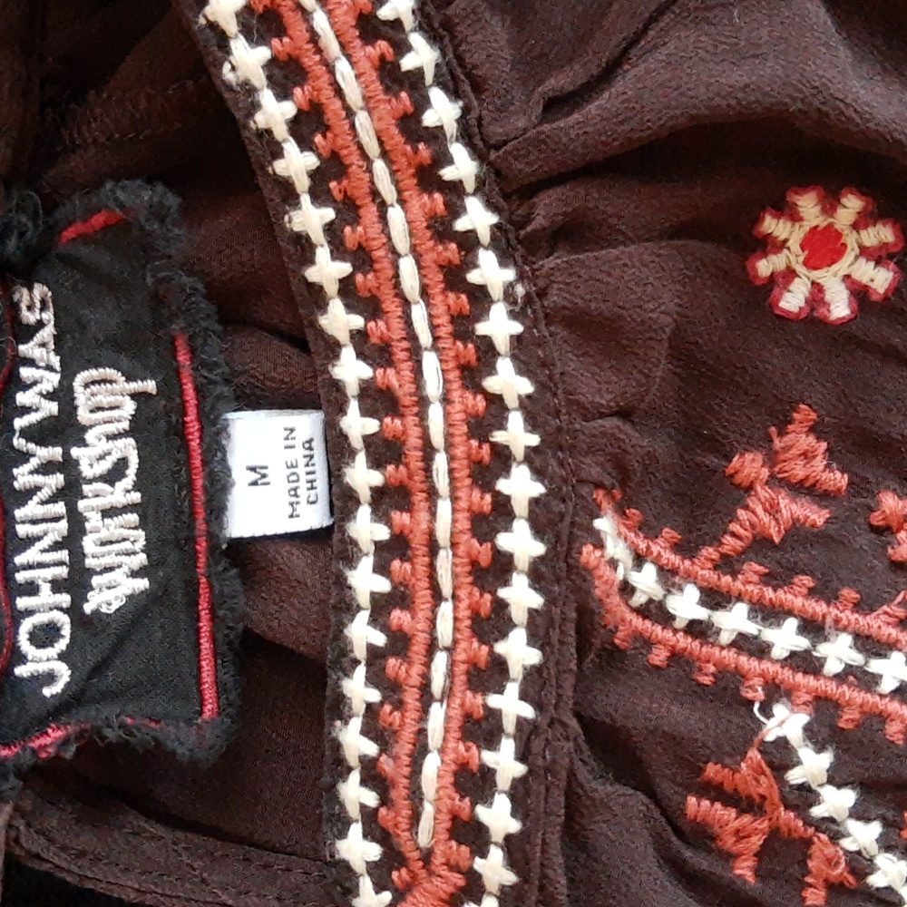 Johnny Was Silk Brown Embroidered Blouse Size S - Picture 5 of 7